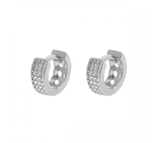 Brinco argola pequena zirconia cristal vazada atras. 12mm, prata. 351709
