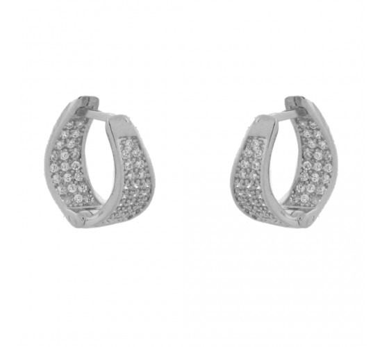 Brinco argola pequena com movimento zirconia branca dentro e fora. 14.5x5mm, prata. 3517370