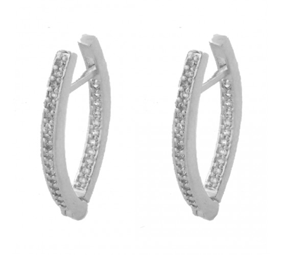 Brinco argola oval media zirconia branca dentro e fora. 22x2.5mm, prata. 3517380