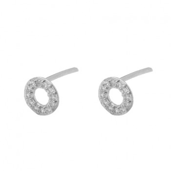 Brinco pequeno circulo vazado zirconia branca. 6.5mm, prata. 3517410