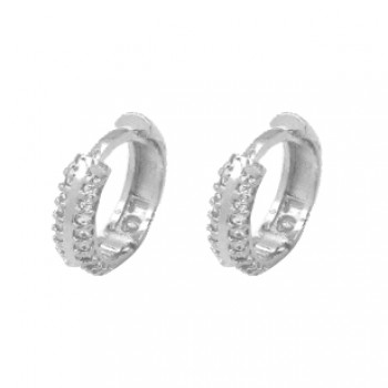 Brinco argola pequena zirconia branca filete no meio. 11mm, prata. 3517460P