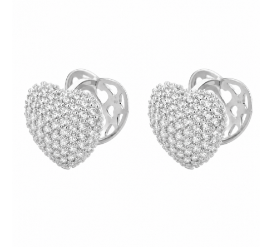 Brinco argola maior de coração zirconia cristal, vazado atras. 12x12mm, prata. 3519770