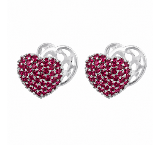 Brinco argola maior de coração zirconia vermelha, vazado atras. 12x12mm, prata. 3519779