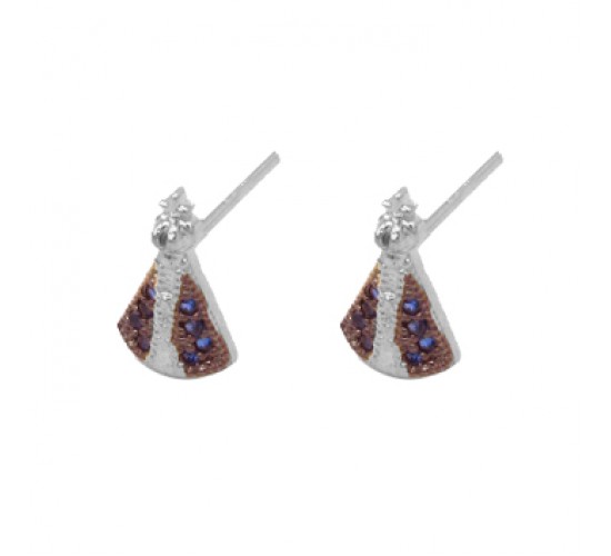 Brinco Nossa Senhora Aparecida pequeno manto zirconia azul. 10.5x6.5mm. Prata. 3519812