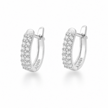 Brinco pequeno ovalado zirconia branca na frente. 13.5mm, prata. 3520360