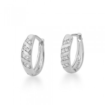 Brinco argola media zirconia cristal em diagonal e lisa. 11.5mm, prata. 3520370
