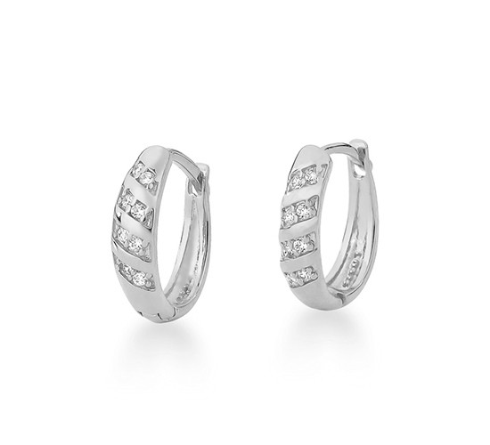 Brinco argola media zirconia cristal em diagonal e lisa. 11.5mm, prata. 3520370