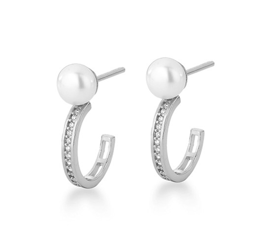 Brinco meia argola zirconia branca com perola em cima. 19mm, Prata. 3520390