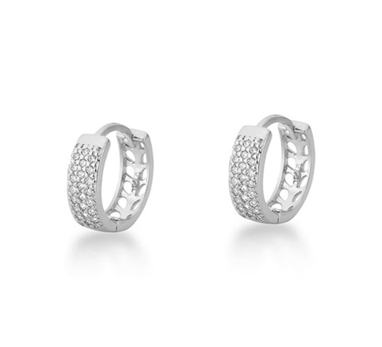 Brinco argola media zirconia cristal vazado atras. 12.5mm, prata. 3520400M