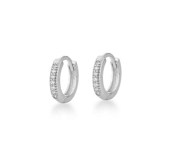 Brinco argola pequena zirconia branca na frente, 13mm, prata. 3520460