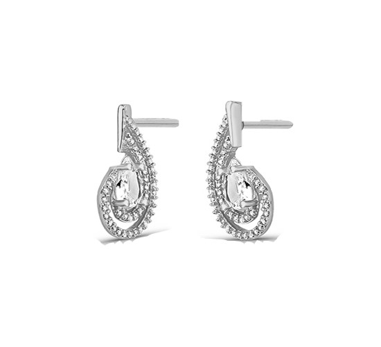 Brinco gota, com pedra cristal 4x6mm, zirconia cristal em volta, prata. 3520500