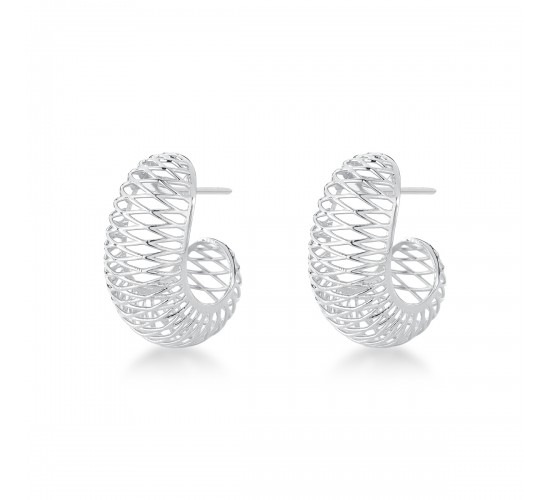 Brinco meia argola larga toda vazada. 24x11.5mm, prata. 352053