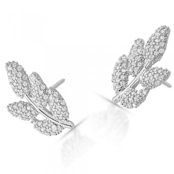 Brinco galho folhas zirconia branca, Prata. 3520540
