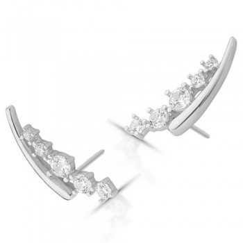 Brinco lateral lisa com cinco zirconias cristal, prata. 3520550