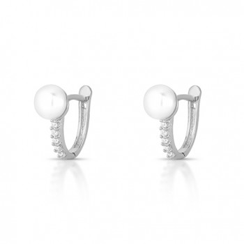 Brinco argola pequena ova 14mm, com perola de 6mm e zirconia cristal na frente. 3520600 Brinco argola pequena ova 14mm, com perola de 6mm e zirconia cristal na frente. 3520600