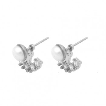Brinco encaixe perola 4mm e zirconia cristal, Prata. 353003