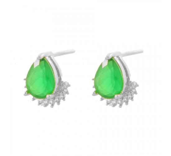 Brinco gota verde esmeralda zirconia cristal embaixo, 6x8mm, Prata. 3530088
