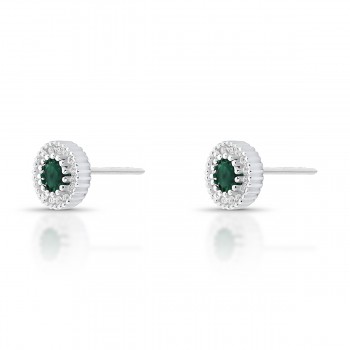 Brinco chuveiro redondo pedra maior zirconia verde esmeralda com zirconia cristal em volta. 7.5mm, prata. 3530098
