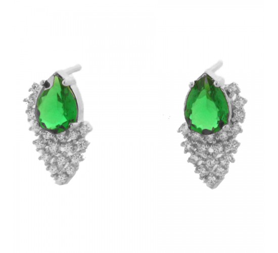 Brinco gota verde esmeralda com cascata de zirconia cristal, 16x9mm, Prata. 3530108