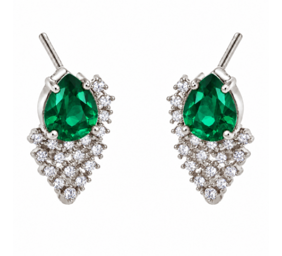 Brinco gota verde esmeralda com cascata de zirconia cristal, 16x9mm, Prata. 3530108