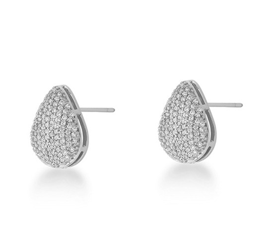 Brinco gota todo cravejado com zirconia cristal, 16x11mm, Prata. 3530200