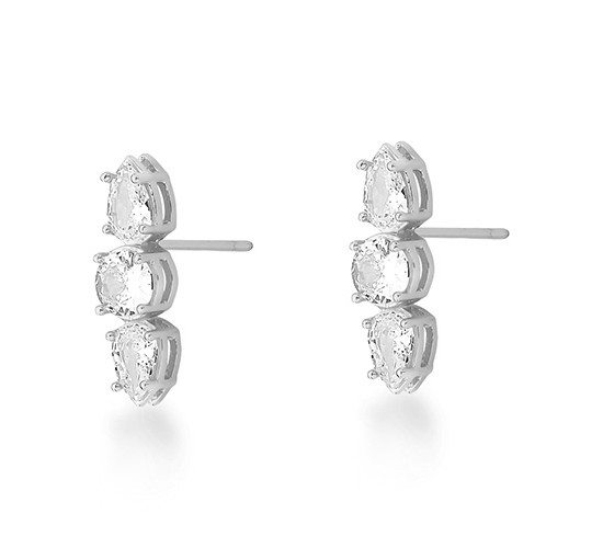 Brinco centro pedra cristal e pontas gota cristal, 20mm, Prata. 3530210