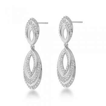 Brinco 2 gotas zirconia cristal e liso, vazado no meio, 35x10mm, Prata. 3530240