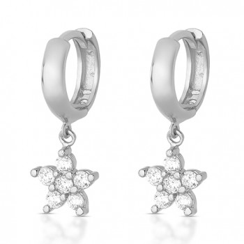 Brinco argola menor lisa com flor cristal pendurada. 3535370