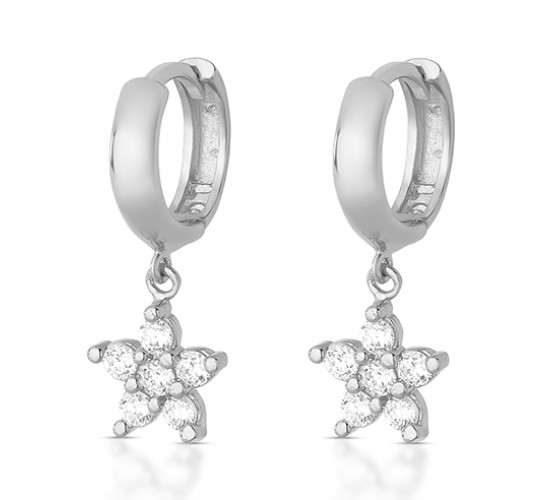 Brinco argola menor lisa com flor cristal pendurada. 3535370
