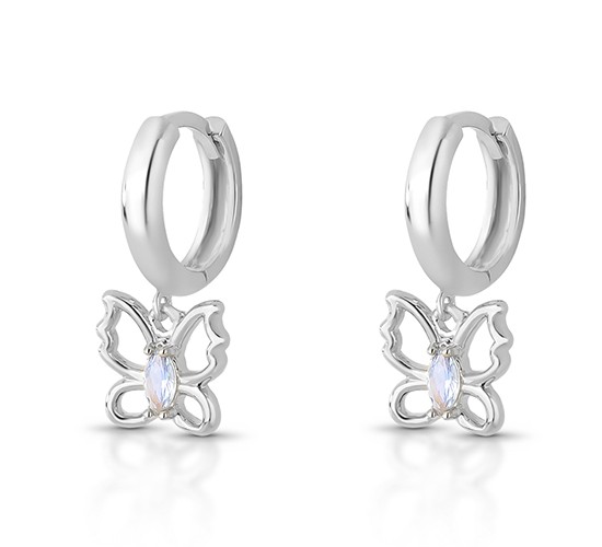 Brinco argola pequena borboleta azul claro, prata. 3535421