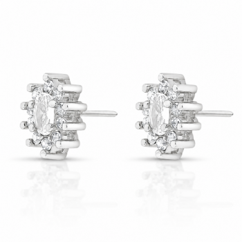 Brinco oval cristal 10mm com zirconia cristal em volta, prata. 3535570