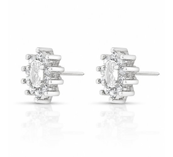 Brinco oval cristal 10mm com zirconia cristal em volta, prata. 3535570