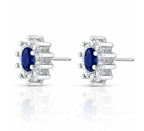 Brinco oval azul safira 10mm com zirconia cristal em volta. 3535572