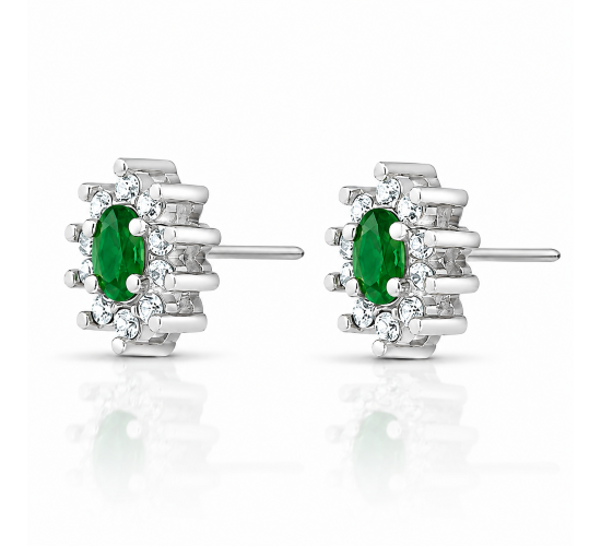 Brinco oval verde esmeralda 10mm com zirconia cristal em volta. 3535578