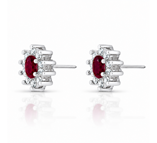 Brinco oval vermelho rubi 10mm com zirconia cristal em volta. 3535579