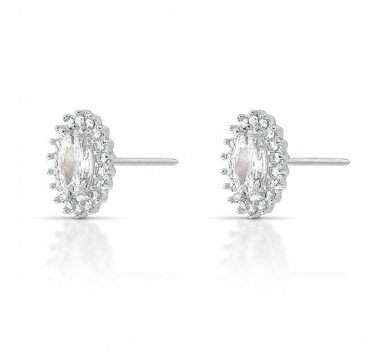 Brinco oval cristal 10mm com zirconia cristal em volta, prata. 3535590
