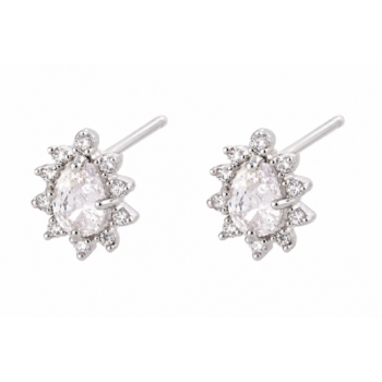 Brinco gota cristal e zirconia cristal em volta. 10x8mm, prata. 3530050