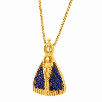 Colar Nossa Senhora Aparecida pequena com manto zirconia azul, 12x6mm. 160336