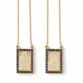 Escapulario retangular nossa senhora do carmo zirconia azul safira em volta, 9X6mm. 1606852