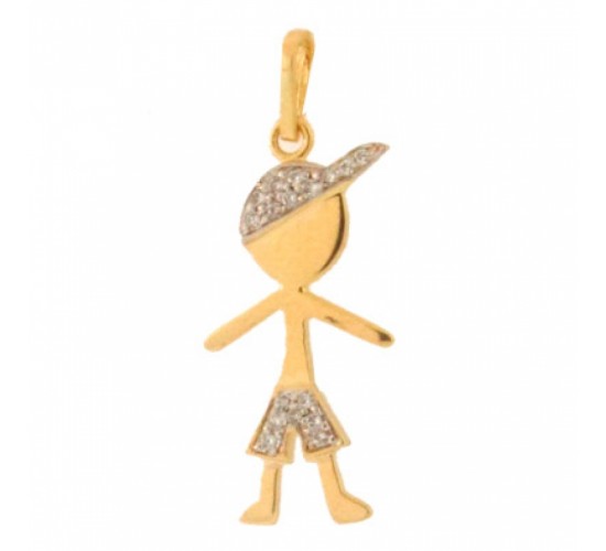 Pingente menino palito com shorts e bone zirconia cristal. 160728