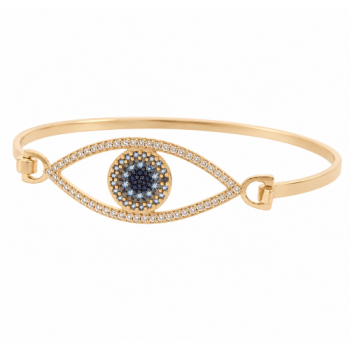 Bracelete olho grego zirconia azul e negra no centro e cristal em volta. 161201
