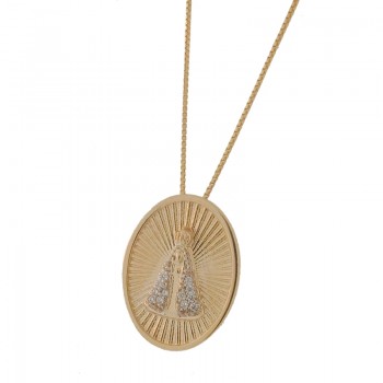 Colar medalha Nossa Senhora Aparecida manto zirconia cristal, oval com detalhes dentro. 161461