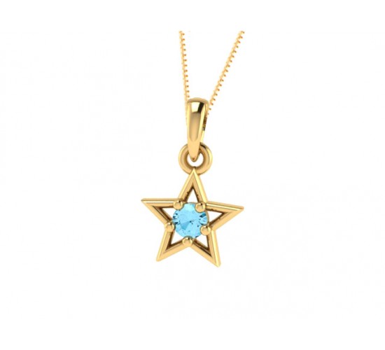 Colar infantil estrela lisa com zirconia azul claro no centro. 161954