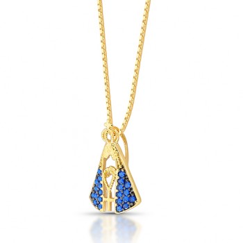 Colar Nossa Senhora Aparecida 14mm, manto zirconia azul safira, 1620712