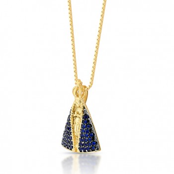 Colar Nossa Sra Aparecida zirconia azul safira 13mm. 1620792
