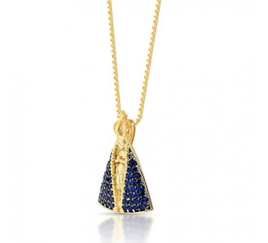 Colar Nossa Sra Aparecida zirconia azul safira 13mm. 1620792