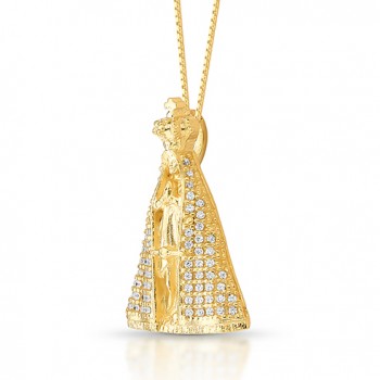 Colar Nossa Senhora Aparecida 27mm, manto com zirconia cristal. Corrente 45cm. 1620800.