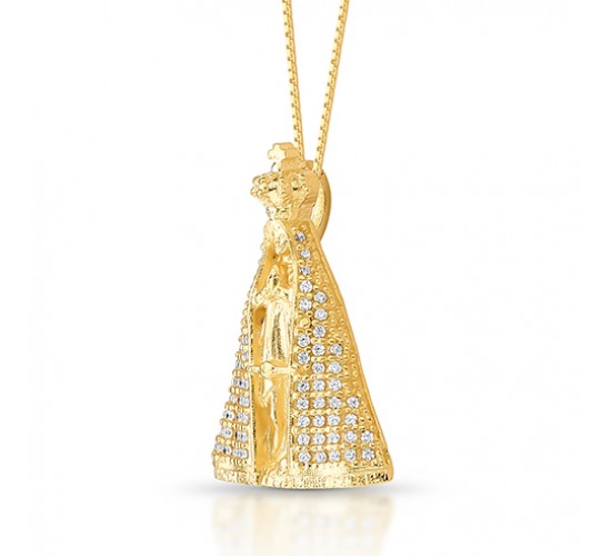 Colar Nossa Senhora Aparecida 27mm, manto com zirconia cristal. Corrente 45cm. 1620800.
