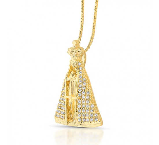 Colar Nossa Senhora Aparecida 17mm, manto com zirconia cristal. Corrente 45cm. 1620800P