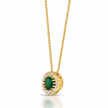 Colar chuveiro redondo pedra maior zirconia verde esmeralda aro com zirconia cristal em volta. 1630098